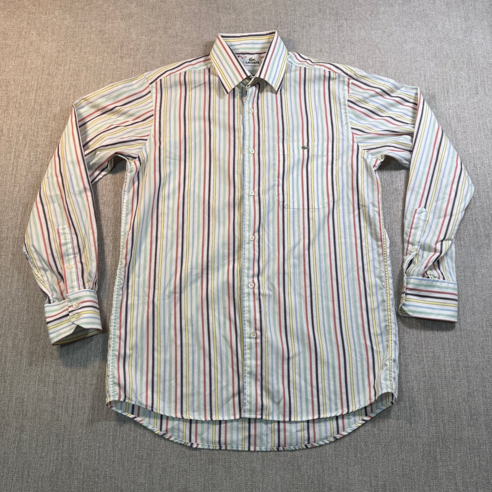 Lacoste Mens Multi Color Vertical Stripe Button Down Shirt Size 40 F5182